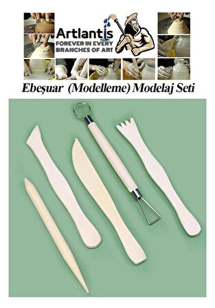 Ebeşuar Seti 5 li 15 cm 1 Paket Ahşap Modelaj Modelleme Aletleri Seramik Kil ve Heykel Modelaj Kalemi