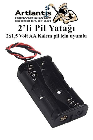 2 Li Pil Yatağı Deney 1 Adet Pil Yuvası Pil Kutusu Aa Kalem Kalın Pil 2x1,5 Volt Yaylı Pil Yuvası