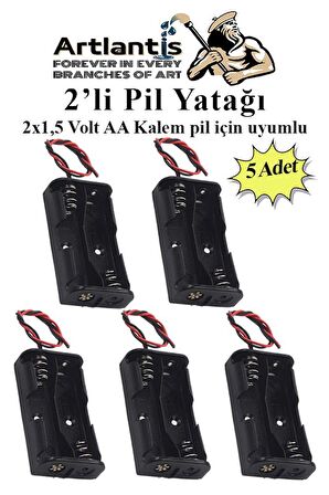 2 Li Pil Yatağı Deney 5 Adet Pil Yuvası Pil Kutusu Aa Kalem Kalın Pil 2x1,5 Volt Yaylı Pil Yuvası