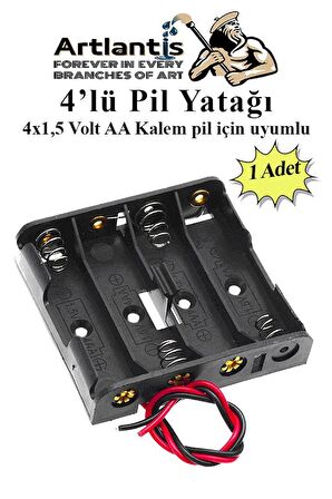 4 Lü Pil Yatağı Deney 1 Adet Pil Yuvası Pil Kutusu Aa Kalem Kalın Pil 4x1,5 Volt Yaylı Pil Yuvası