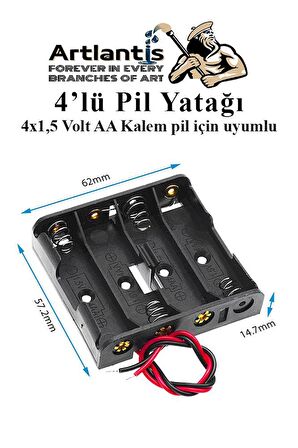 4 Lü Pil Yatağı Deney 1 Adet Pil Yuvası Pil Kutusu Aa Kalem Kalın Pil 4x1,5 Volt Yaylı Pil Yuvası