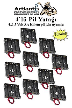 4 Lü Pil Yatağı Deney 10 Adet Pil Yuvası Pil Kutusu Aa Kalem Kalın Pil 4x1,5 Volt Yaylı Pil Yuvası