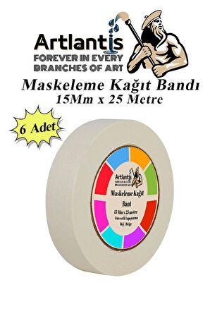 Maskeleme Bandı Kağıt Bant 15 mm 25 Metre 6 Adet Boya Bantı Maskeleme Kağıt Bant Duvar Yağlı Boya Badana