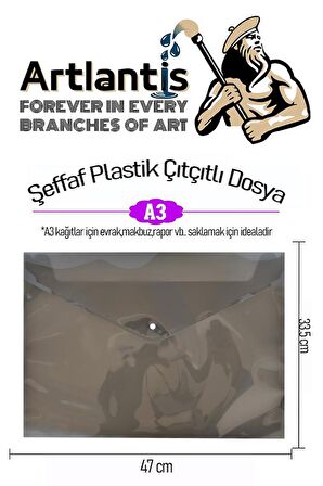 A3 Çıtçıtlı Dosya Füme 1 Adet A-3 Çıt çıtlı Zarf Dosya Transparan 47x33.5 cm Büyük Boy Çıtçıtlı Dosya