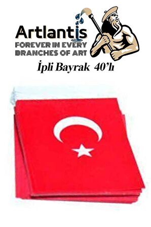 İpli Bayrak Küçük Boy 40'lı 6x10cm 1 Paket Türk Bayrağı Kağıt İpli Sıralı Ayyıldız Bayrak Sınıf Süsü Okul Bayram