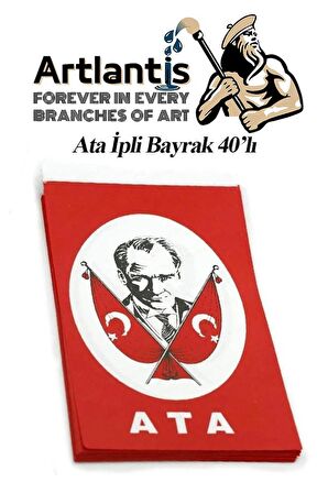 İpli Ata Bayrak Büyük Boy 40'lı 11x19cm 1 Paket Ata Bayrak Kağıt İpli Sıralı Ayyıldız Bayrak Sınıf Süsü Okul Bayram