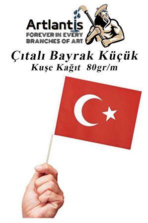 Çıtalı Bayrak Kağıt 20x12 cm 10 Adet Ay Yıldızlı Türk Bayrağı Çıtalı Sopalı Küçük Bayrak Plastik Çubuklu Bayrak