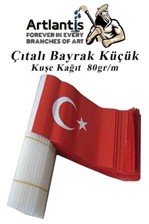 Çıtalı Bayrak Kağıt 20x12 cm 25 Adet Ay Yıldızlı Türk Bayrağı Çıtalı Sopalı Küçük Bayrak Plastik Çubuklu Bayrak