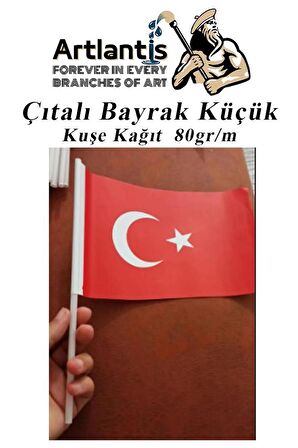 Çıtalı Bayrak Kağıt 20x12 cm 25 Adet Ay Yıldızlı Türk Bayrağı Çıtalı Sopalı Küçük Bayrak Plastik Çubuklu Bayrak