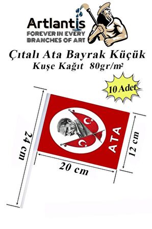 Çıtalı Ata Bayrak Kağıt 20x12 cm 10 Adet Atalı Bayrak Çıtalı Sopalı Küçük Bayrak Plastik Çubuklu Bayrak