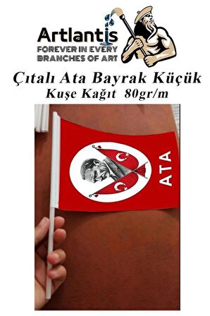 Çıtalı Ata Bayrak Kağıt 20x12 cm 25 Adet Atalı Bayrak Çıtalı Sopalı Küçük Bayrak Plastik Çubuklu Bayrak