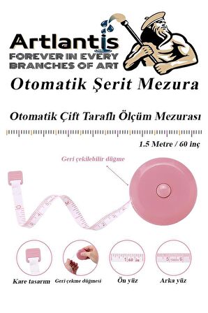 Otomatik Şerit Mezura 1.5 Metre Kırmızı Renk 1 Adet Yuvarlak Cep Mezurası 150 cm Mezro Terzi Metresi Vücut Ölçüm Metresi