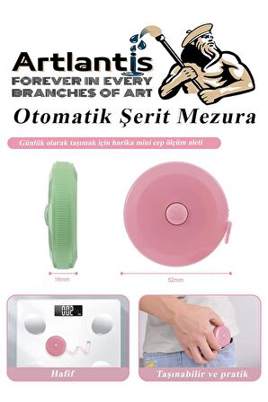 Otomatik Şerit Mezura 1.5 Metre Mavi Renk 1 Adet Yuvarlak Cep Mezurası 150 cm Mezro Terzi Metresi Vücut Ölçüm Metresi