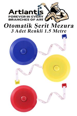 Otomatik Şerit Mezura 1.5 Metre 3 Renk 1 Adet Yuvarlak Cep Mezurası 150 cm Mezro Terzi Metresi Vücut Ölçüm Metresi