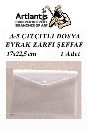 A5 Çıtçıtlı Dosya Şeffaf 1 Adet A-5 Çıtçıtlı Zarf Dosya Transparan 17x22.5 cm Küçük Boy Çıtçıtlı Dosya