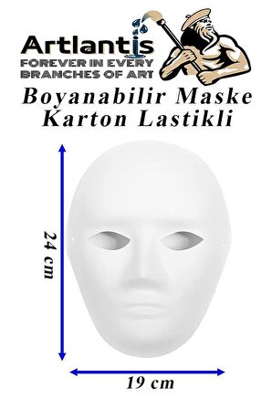 Maske Boyama 19x24 cm 5 Adet Boyanabilir Maske Karton Lastikli İnsan Yüzü Suratı Okul Sınıf Etkinlikleri Hobi