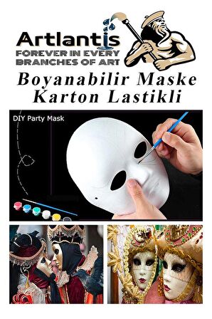 Maske Boyama 19x24 cm 5 Adet Boyanabilir Maske Karton Lastikli İnsan Yüzü Suratı Okul Sınıf Etkinlikleri Hobi