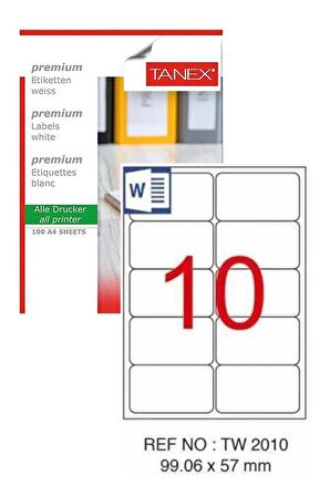 Bilgisayar Etiketi Tw-2010 99,06x57 mm 100 Lü Lazer Etiket 1 Paket Tanex Davetiye Kargo Koli Kutu Etiketi