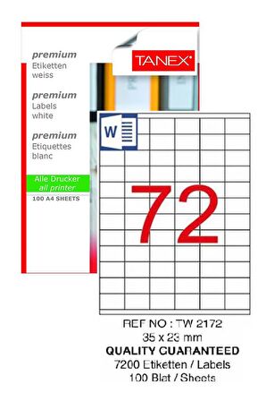 Bilgisayar Etiketi Tw-2172 35x23 mm 100 Lü Lazer Etiket 1 Paket Tanex Davetiye Kargo Koli Kutu Etiketi