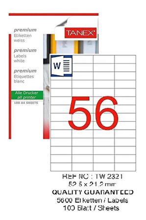 Bilgisayar Etiketi Tw-2321 52,5x21,2 mm 100 Lü Lazer Etiket 1 Paket Tanex Davetiye Kargo Koli Kutu Etiketi