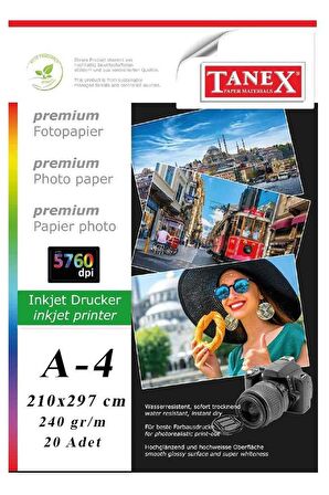 Fotoğraf Baskı Kağıdı A-4 240 Gr/m2 20'li 1 Paket A4 Fotoğraf Kağıdı Ofis Ve Ev Tipi Mürekkepli Yazıcılar İçin