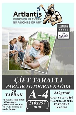 Fotoğraf Baskı Kağıdı A-4 240 Gr/m2 20'li 1 Paket A4 Fotoğraf Kağıdı Ofis Ve Ev Tipi Mürekkepli Yazıcılar İçin