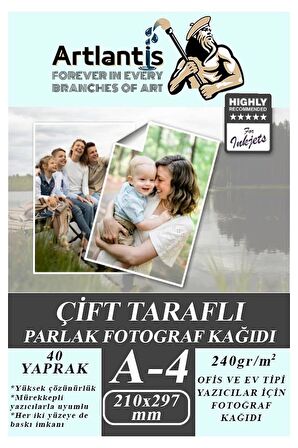 Fotoğraf Baskı Kağıdı A-4 240 Gr/m2 40'lı 1 Paket A4 Fotoğraf Kağıdı Ofis Ve Ev Tipi Mürekkepli Yazıcılar İçin