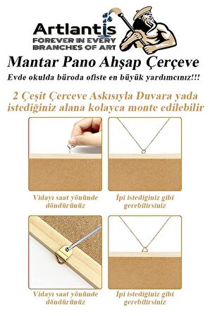 Mantar Pano Ahşap Çerçeve 40x60 cm 1 Adet Harita Çivisi Hediyeli Duvara Monte Mantar Çerçeve Evde Okulda Büroda Ofiste