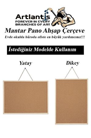 Mantar Pano Ahşap Çerçeve 60x90 cm 1 Adet Harita Çivisi Hediyeli Duvara Monte Mantar Çerçeve Evde Okulda Büroda Ofiste