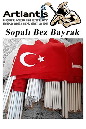 Sopalı Bez Bayrak 20x30 Cm 1 Adet Saplı Bayrak Ay Yıldız Plastik Çıtalı 20*30 Bez Bayrak Mill Bayram Kutlama