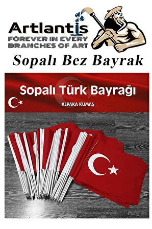 Sopalı Bez Bayrak 20x30 Cm 1 Adet Saplı Bayrak Ay Yıldız Plastik Çıtalı 20*30 Bez Bayrak Mill Bayram Kutlama