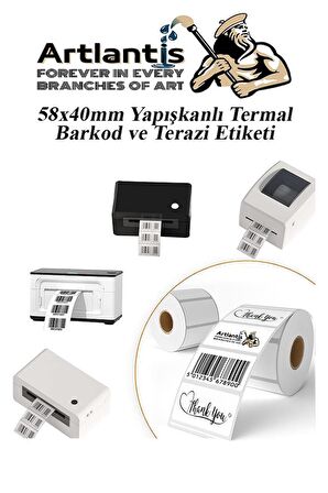 58X40 mm Barkod Etiketi Yapışkanlı 1 Adet Termal Barkot ve Terazi Etiketi 500 lü Barkod Yazıcılarına Uyumlu 