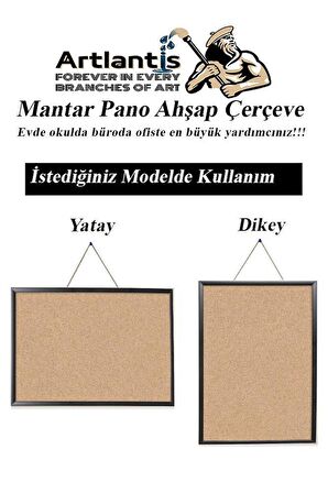 Mantar Pano Mdf Çerçeve 30x45 cm 1 Adet Harita Çivisi Hediyeli Duvara Monte Mantar Çerçeve Evde Okulda Büroda Ofiste