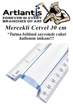 Cetvel Mercekli 30 cm Plastik Şeffaf 1 Adet Okul Sınıf Öğrenci Büyüteçli Tutumu Kolay Cetvel 30 cm