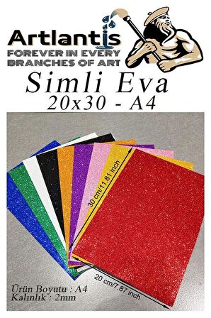Simli Eva A4 20x30 cm 10 Renk 1 Paket Simli Eva Süngeri 10'lu Okul Kreş Anasınıfı Elişi Etkinlikleri