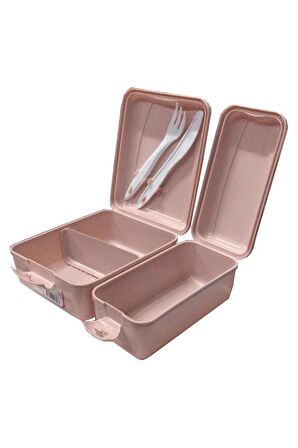 Beslenme Kutusu 2 Bölmeli Açık Pembe Renk 1 Adet Yemek Saklama Kabı Beslenme Çantası 17x22 cm
