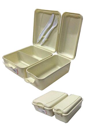 Beslenme Kutusu 2 Bölmeli Krem Renk 1 Adet Yemek Saklama Kabı Beslenme Çantası 17x22 cm