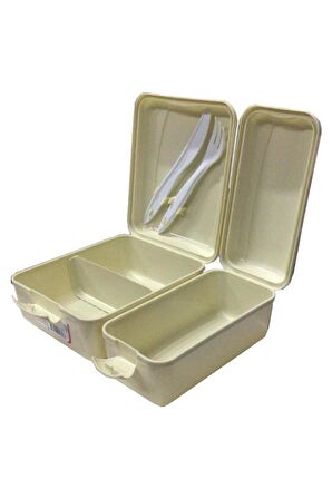 Beslenme Kutusu 2 Bölmeli Krem Renk 1 Adet Yemek Saklama Kabı Beslenme Çantası 17x22 cm