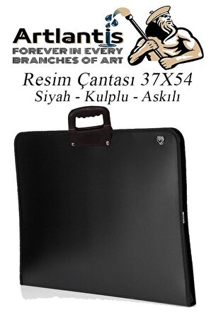 Siyah Resim Çantası Fermuarlı Kulplu 37x54 cm 1 Adet Teknik Resim Dosya Çantası 35x50 cm Askılı Proje Çantası Okul Sınıf