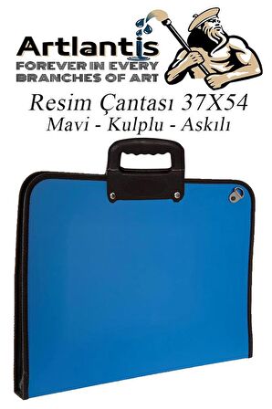 Mavi Resim Çantası Fermuarlı Kulplu 37x54 cm 1 Adet Teknik Resim Dosya Çantası 35x50 cm Askılı Proje Çantası Okul Sınıf