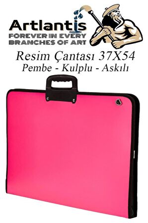 Pembe Resim Çantası Fermuarlı Kulplu 37x54 cm 1 Adet Teknik Resim Dosya Çantası 35x50 cm Askılı Proje Çantası Okul Sınıf