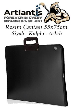 Siyah Resim Çantası Fermuarlı Kulplu 55x75 cm 1 Adet Teknik Resim Dosya Çantası 50x70 cm Askılı Proje Çantası Okul Sınıf