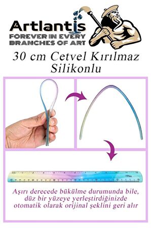 Kırılmaz Cetvel 30 Cm Silikonlu Gökkuşağı 1 Adet Flexible Silikonlu Cetvel Büro Okul Sınıf