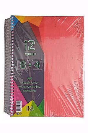 8+4 Ayraçlı Defter 12 Konulu 300 Yaprak 1 Adet 8 Kareli 4 Çizgili Spralli Plastik Kapak Seperatörlü