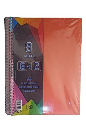 6+2 Ayraçlı Defter 8 Konulu 200 Yaprak 1 Adet 6 Kareli 2 Çizgili Spralli Plastik Kapak Seperatörlü