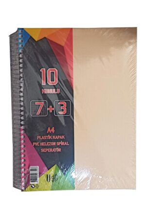 7+3 Ayraçlı Defter 10 Konulu 300 Yaprak 1 Adet 7 Kareli 3 Çizgili Spralli Plastik Kapak Seperatörlü