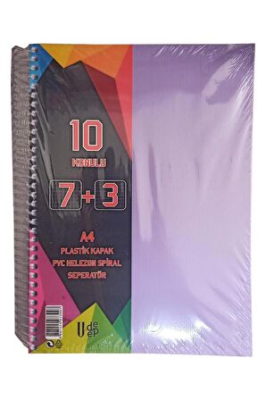 7+3 Ayraçlı Defter 10 Konulu 300 Yaprak 1 Adet 7 Kareli 3 Çizgili Spralli Plastik Kapak Seperatörlü