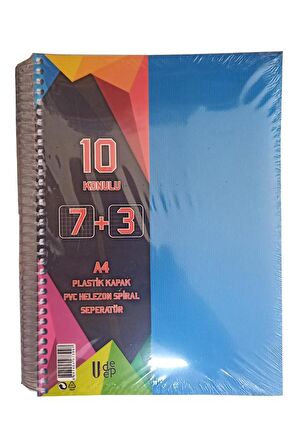 7+3 Ayraçlı Defter 10 Konulu 300 Yaprak 1 Adet 7 Kareli 3 Çizgili Spralli Plastik Kapak Seperatörlü