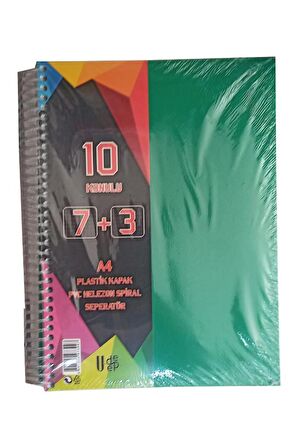 7+3 Ayraçlı Defter 10 Konulu 300 Yaprak 1 Adet 7 Kareli 3 Çizgili Spralli Plastik Kapak Seperatörlü