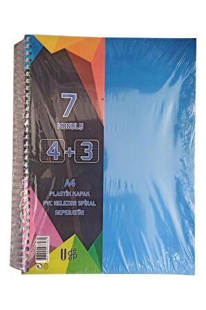 4+3 Ayraçlı Defter 7 Konulu 175 Yaprak 1 Adet 4 Kareli 3 Çizgili Spralli Plastik Kapak Seperatörlü